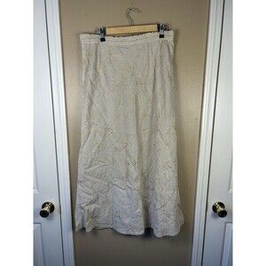 Vintage GENE EWING BIS Linen Skirt Gold Metallic Celestial Embroidered Large